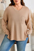 Solid Textured Drop Shoulder Knit Tunic Long Sleeve Top