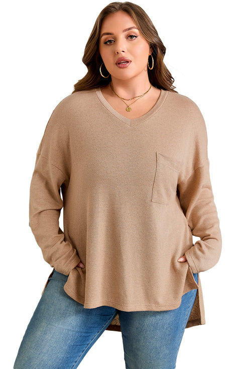 Solid Textured Drop Shoulder Knit Tunic Long Sleeve Top