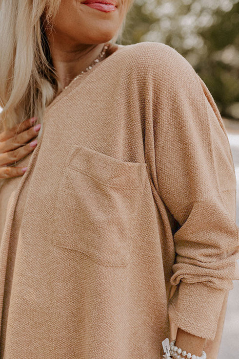 Solid Textured Drop Shoulder Knit Tunic Long Sleeve Top