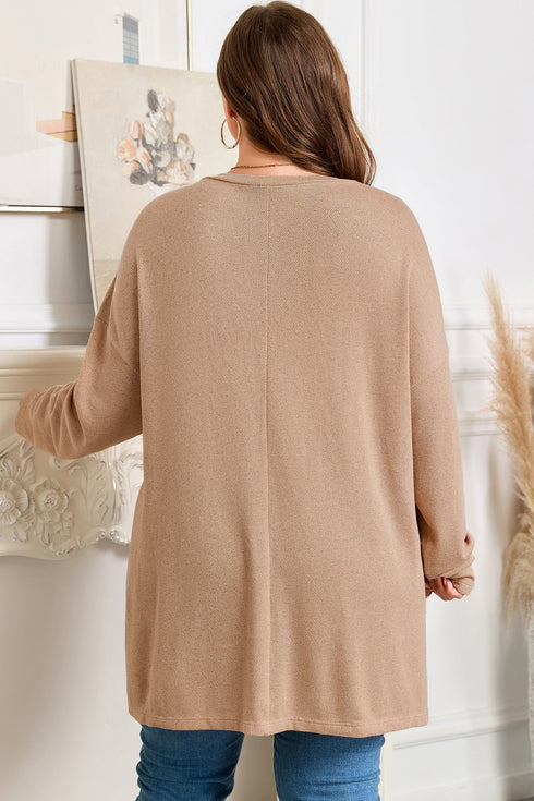 Solid Textured Drop Shoulder Knit Tunic Long Sleeve Top