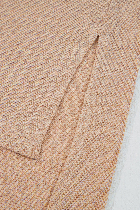 Solid Textured Drop Shoulder Knit Tunic Long Sleeve Top
