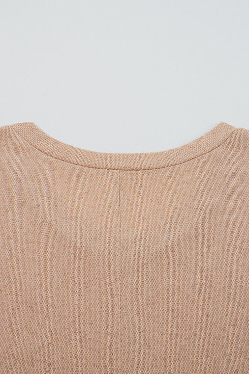 Solid Textured Drop Shoulder Knit Tunic Long Sleeve Top