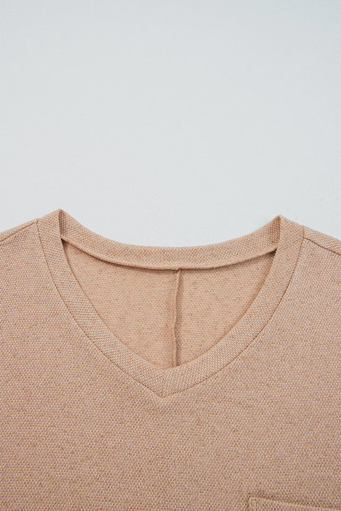 Solid Textured Drop Shoulder Knit Tunic Long Sleeve Top