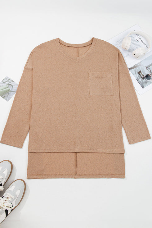 Solid Textured Drop Shoulder Knit Tunic Long Sleeve Top
