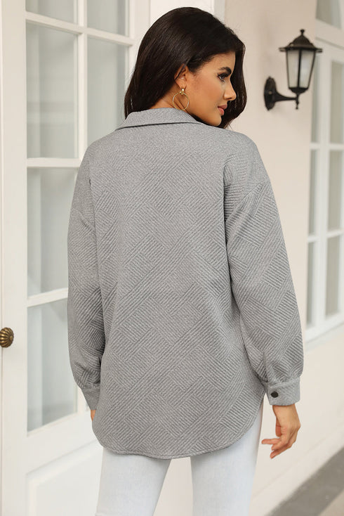 Solid Textured Flap Pocket Buttoned Shacket