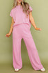 Solid Textured Knit Mock Neck Wide Leg Pant Set