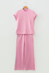 Solid Textured Knit Mock Neck Wide Leg Pant Set