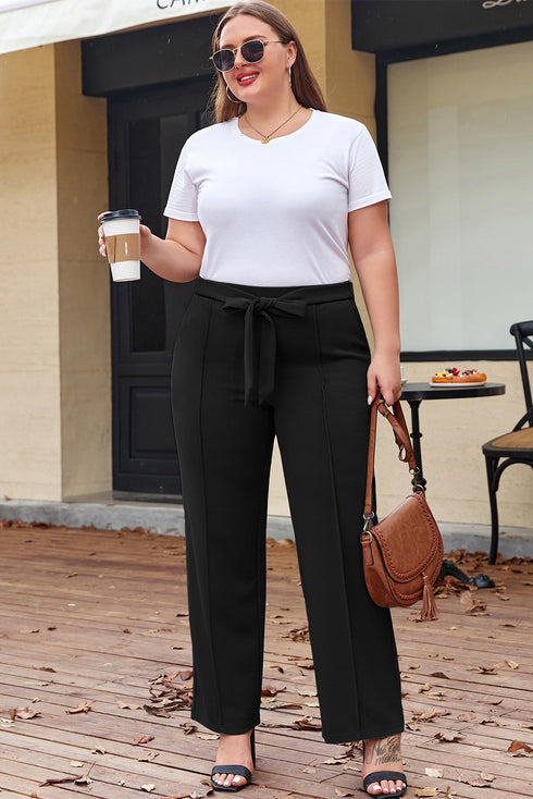 Solid Textured Knot Waist Relaxed Shift Pants