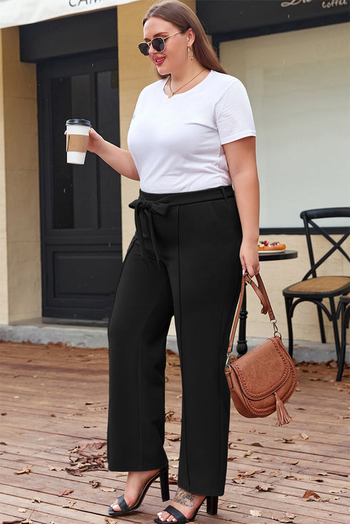Solid Textured Knot Waist Relaxed Shift Pants