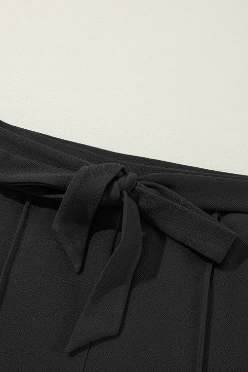 Solid Textured Knot Waist Relaxed Shift Pants