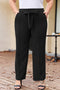 Solid Textured Knot Waist Relaxed Shift Pants