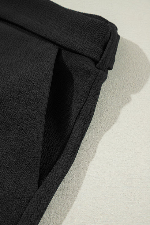 Solid Textured Knot Waist Relaxed Shift Pants
