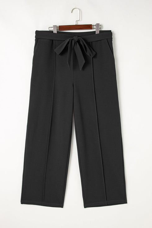 Solid Textured Knot Waist Relaxed Shift Pants