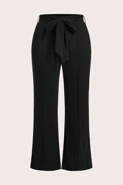 Solid Textured Knot Waist Relaxed Shift Pants
