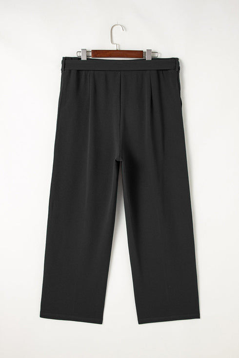 Solid Textured Knot Waist Relaxed Shift Pants