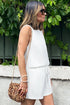 Solid Textured Lace Tank Top And Drawstring Short Sets