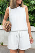 Solid Textured Lace Tank Top And Drawstring Short Sets