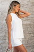 Solid Textured Lace Tank Top And Drawstring Short Sets