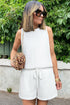Solid Textured Lace Tank Top And Drawstring Short Sets