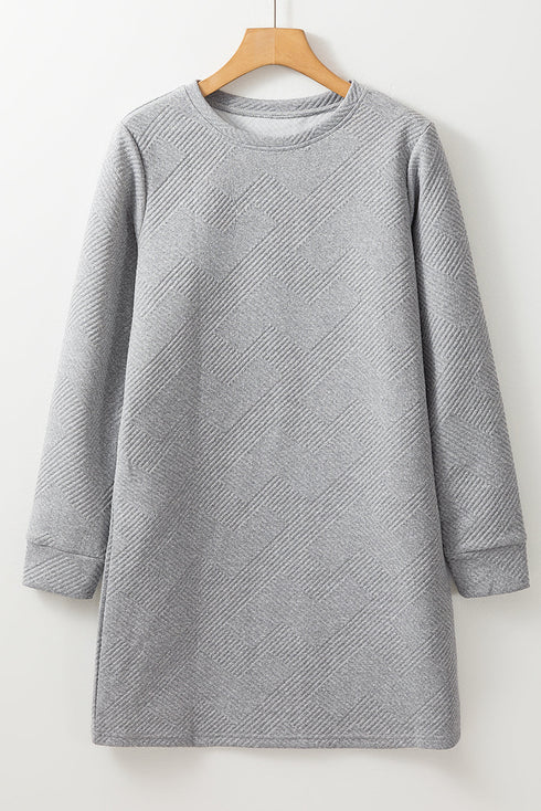 Solid Textured Long Sleeve H Line Shift Mini Dress