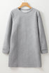 Solid Textured Long Sleeve H Line Shift Mini Dress