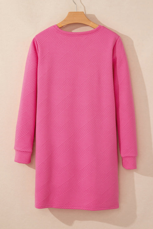 Solid Textured Long Sleeve H Line Shift Mini Dress