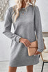 Solid Textured Long Sleeve H Line Shift Mini Dress