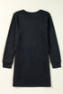 Solid Textured Long Sleeve H Line Shift Mini Dress