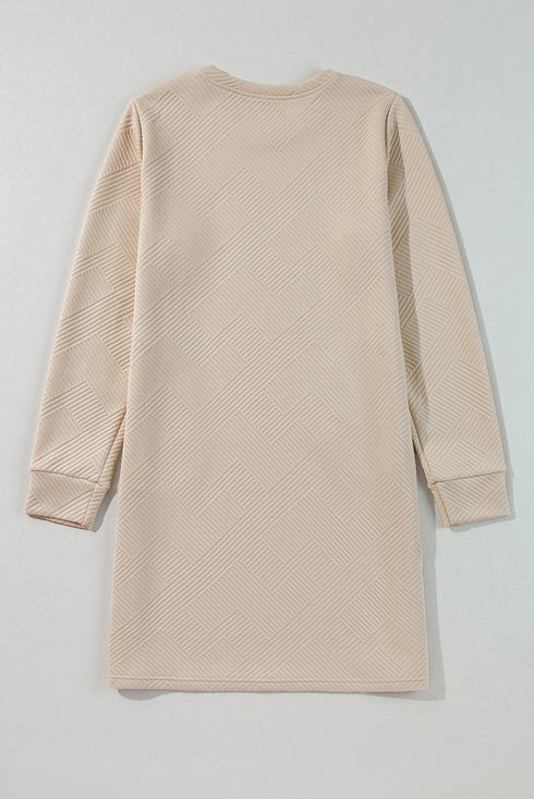 Solid Textured Long Sleeve H Line Shift Mini Dress
