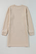 Solid Textured Long Sleeve H Line Shift Mini Dress