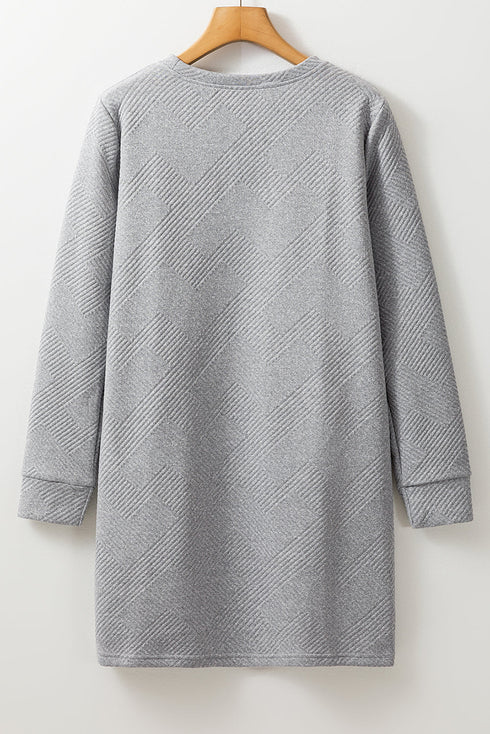 Solid Textured Long Sleeve H Line Shift Mini Dress