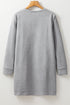 Solid Textured Long Sleeve H Line Shift Mini Dress