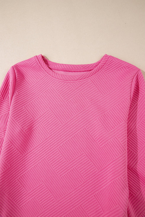 Solid Textured Long Sleeve H Line Shift Mini Dress