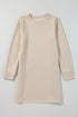 Solid Textured Long Sleeve H Line Shift Mini Dress
