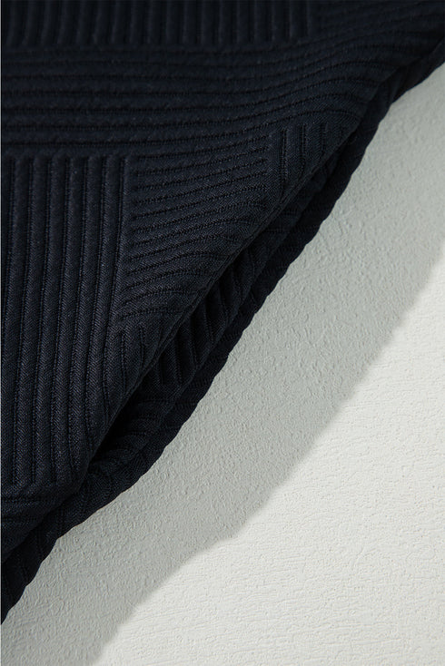 Solid Textured Long Sleeve H Line Shift Mini Dress