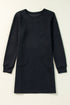 Solid Textured Long Sleeve H Line Shift Mini Dress