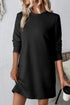 Solid Textured Long Sleeve H Line Shift Mini Dress