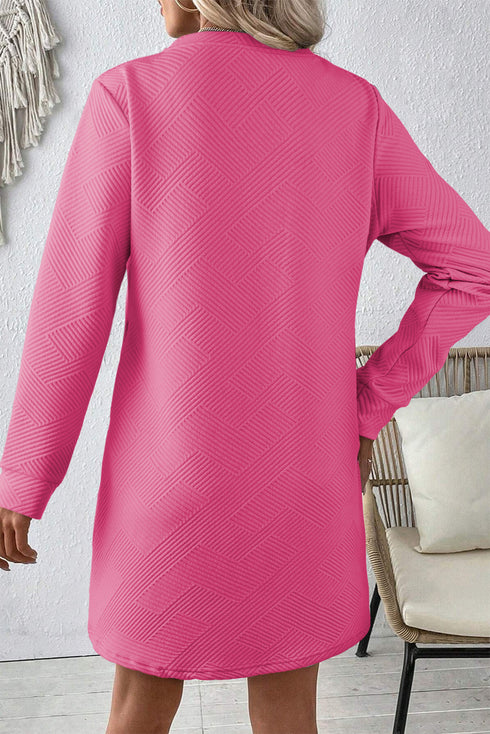 Solid Textured Long Sleeve H Line Shift Mini Dress