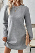 Solid Textured Long Sleeve H Line Shift Mini Dress