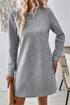 Solid Textured Long Sleeve H Line Shift Mini Dress