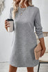 Solid Textured Long Sleeve H Line Shift Mini Dress