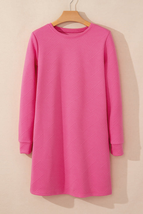 Solid Textured Long Sleeve H Line Shift Mini Dress