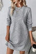 Solid Textured Long Sleeve H Line Shift Mini Dress