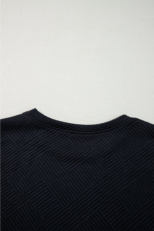 Solid Textured Long Sleeve H Line Shift Mini Dress