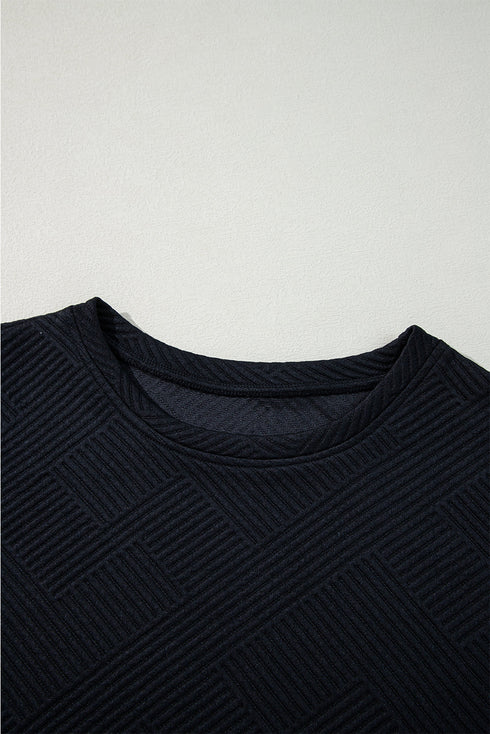 Solid Textured Long Sleeve H Line Shift Mini Dress