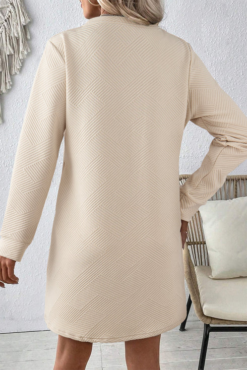 Solid Textured Long Sleeve H Line Shift Mini Dress