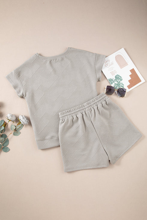 Solid Textured Loose Fit Relaxed Two Piece Short Set
