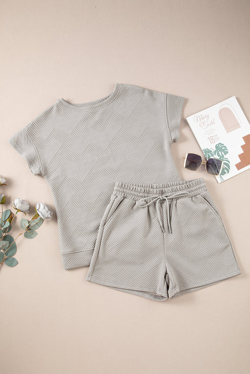 Solid Textured Loose Fit Relaxed Two Piece Short Set