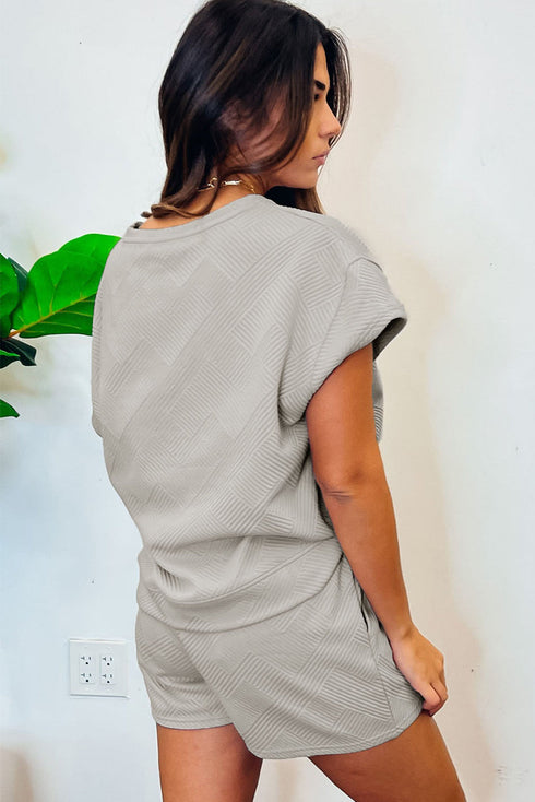 Solid Textured Loose Fit Relaxed Two Piece Short Set
