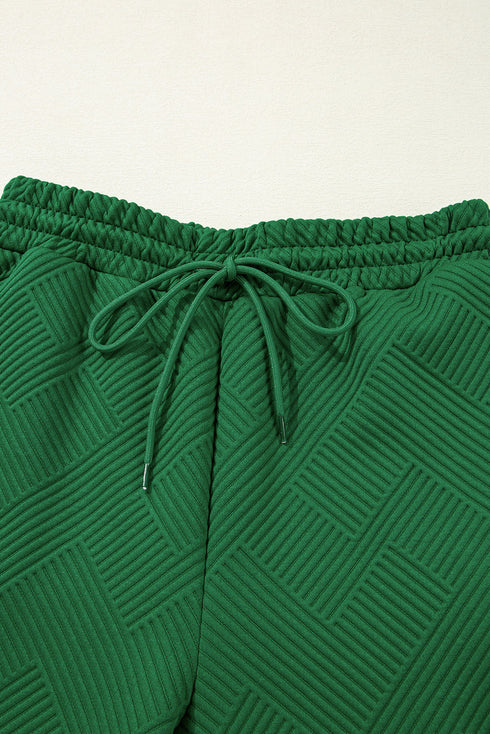 Solid Textured Loose Fit T Shirt Drawstring Pant Set